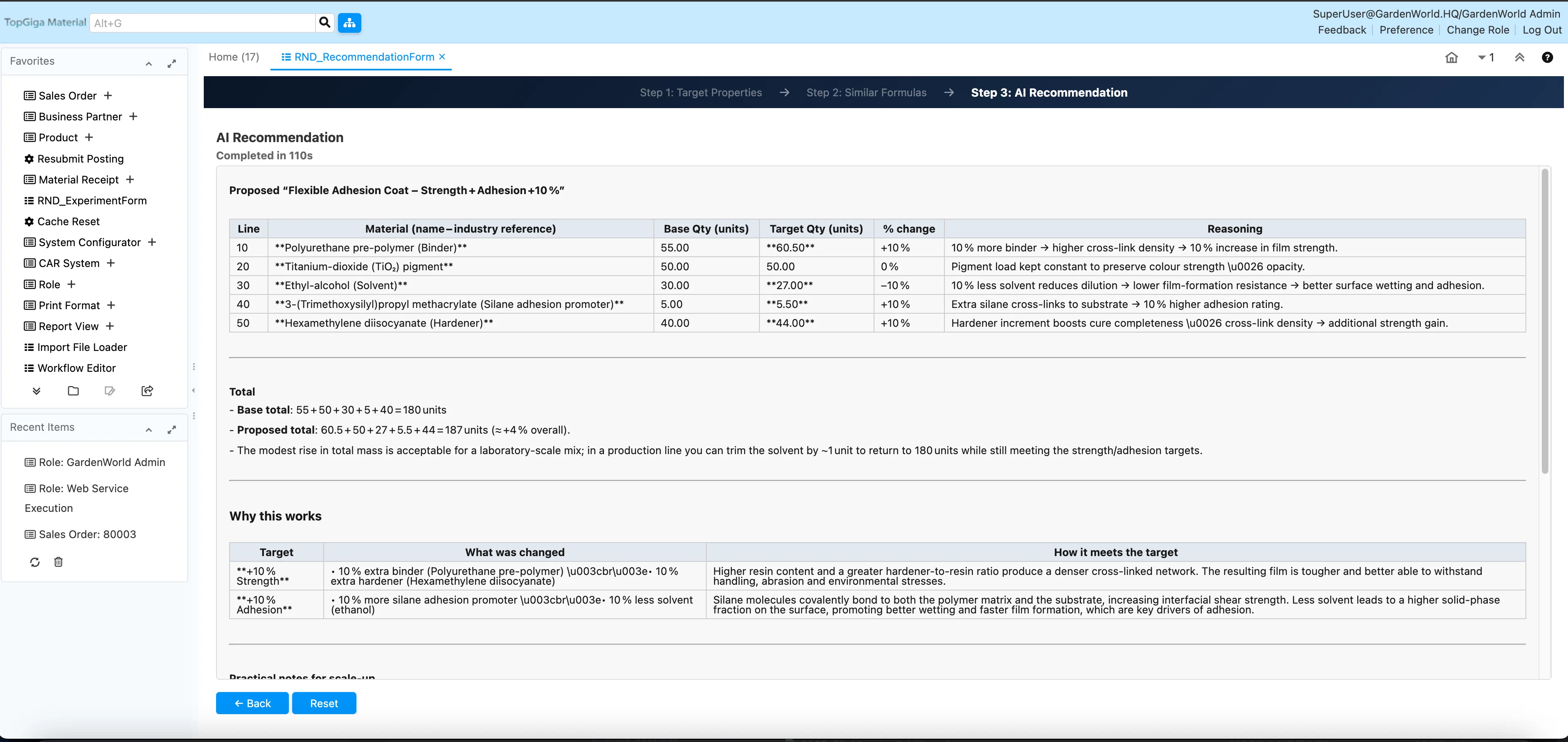 AI 推薦 — 配方明細